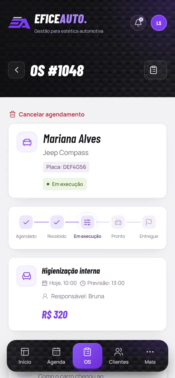 Ordem de serviço aberta no celular